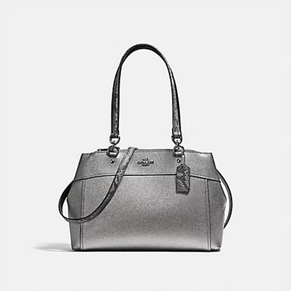 Like New Coach Brooke Carryall Metallic Silver Leather Shoulder Bag Handbag